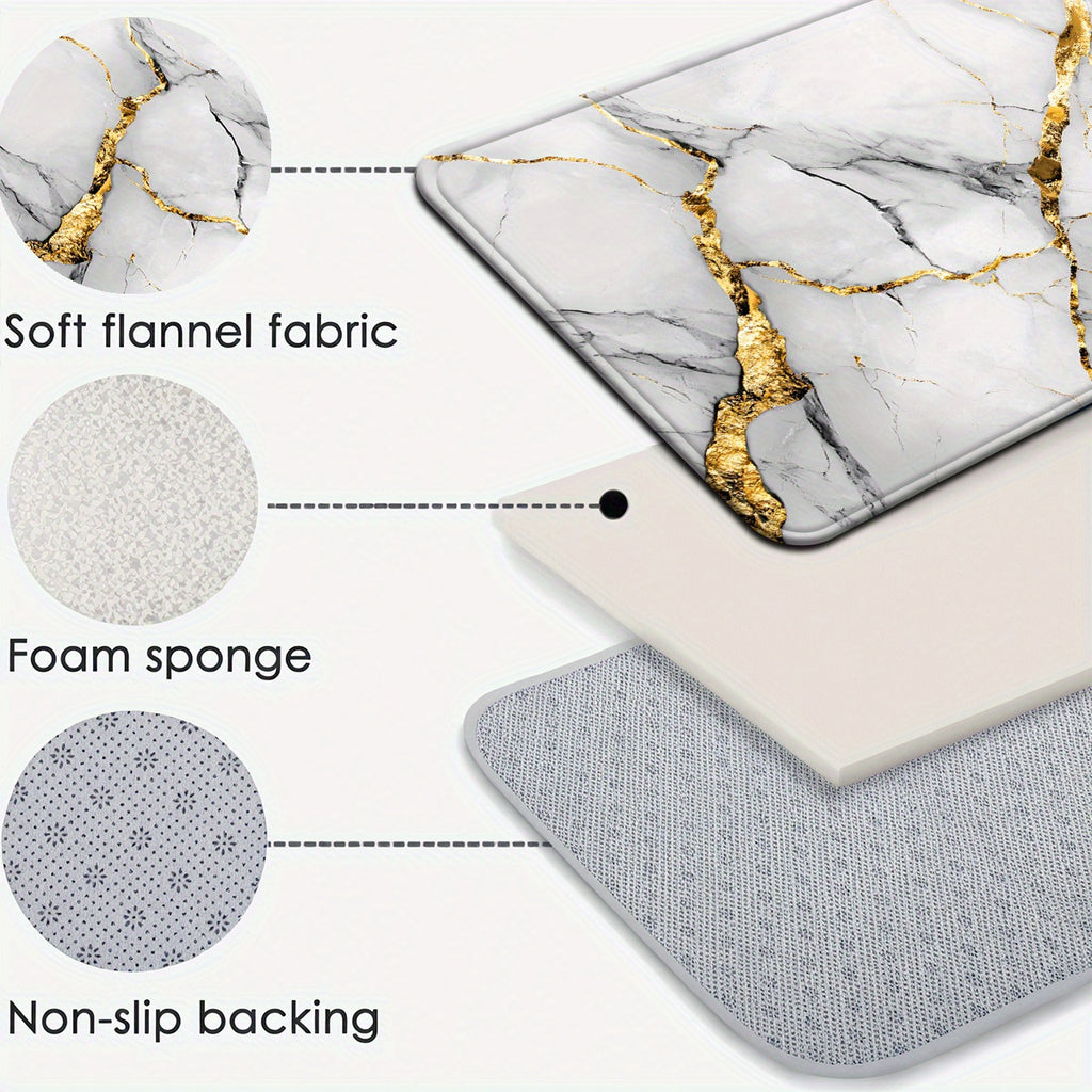 2pcs/3pcs Simple Marble Golden Pattern Bathroom Mat Set, Strong Absorbency, Includes U-Shaped Toilet Mat for Kitchen Bathroom Decor, Bathroom Door Mat, Bathroom Rug, Bedroom Rug, Floor Mat, Outdoor Entrance, Kitchen Area Rug,