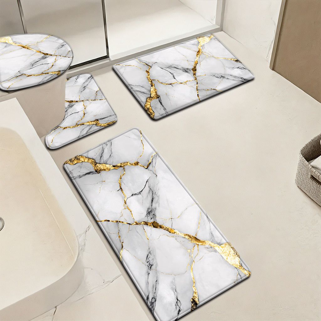 2pcs/3pcs Simple Marble Golden Pattern Bathroom Mat Set, Strong Absorbency, Includes U-Shaped Toilet Mat for Kitchen Bathroom Decor, Bathroom Door Mat, Bathroom Rug, Bedroom Rug, Floor Mat, Outdoor Entrance, Kitchen Area Rug,