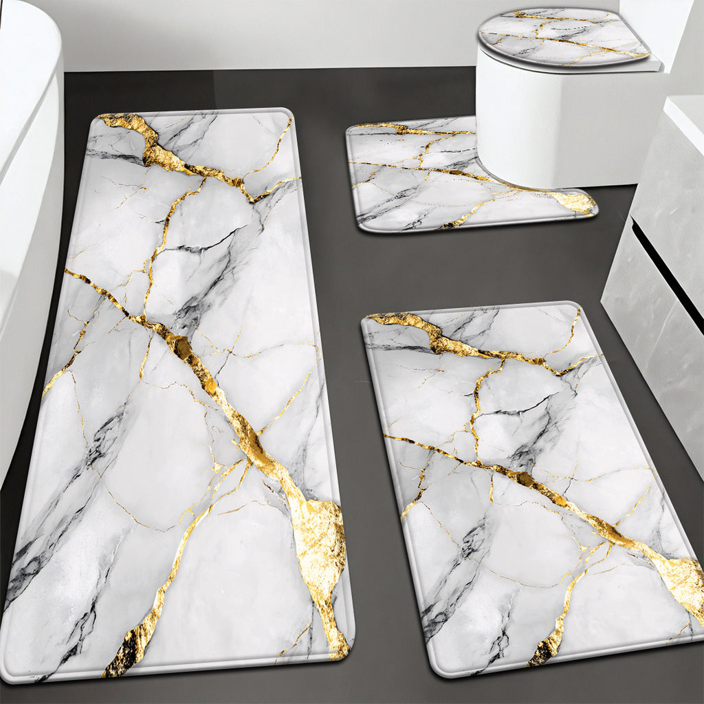 2pcs/3pcs Simple Marble Golden Pattern Bathroom Mat Set, Strong Absorbency, Includes U-Shaped Toilet Mat for Kitchen Bathroom Decor, Bathroom Door Mat, Bathroom Rug, Bedroom Rug, Floor Mat, Outdoor Entrance, Kitchen Area Rug,
