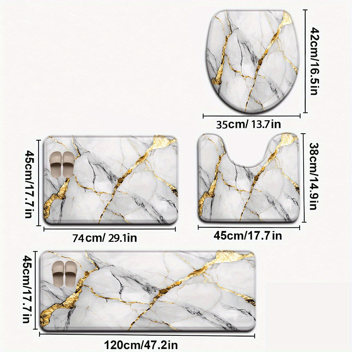 2pcs/3pcs Simple Marble Golden Pattern Bathroom Mat Set, Strong Absorbency, Includes U-Shaped Toilet Mat for Kitchen Bathroom Decor, Bathroom Door Mat, Bathroom Rug, Bedroom Rug, Floor Mat, Outdoor Entrance, Kitchen Area Rug,