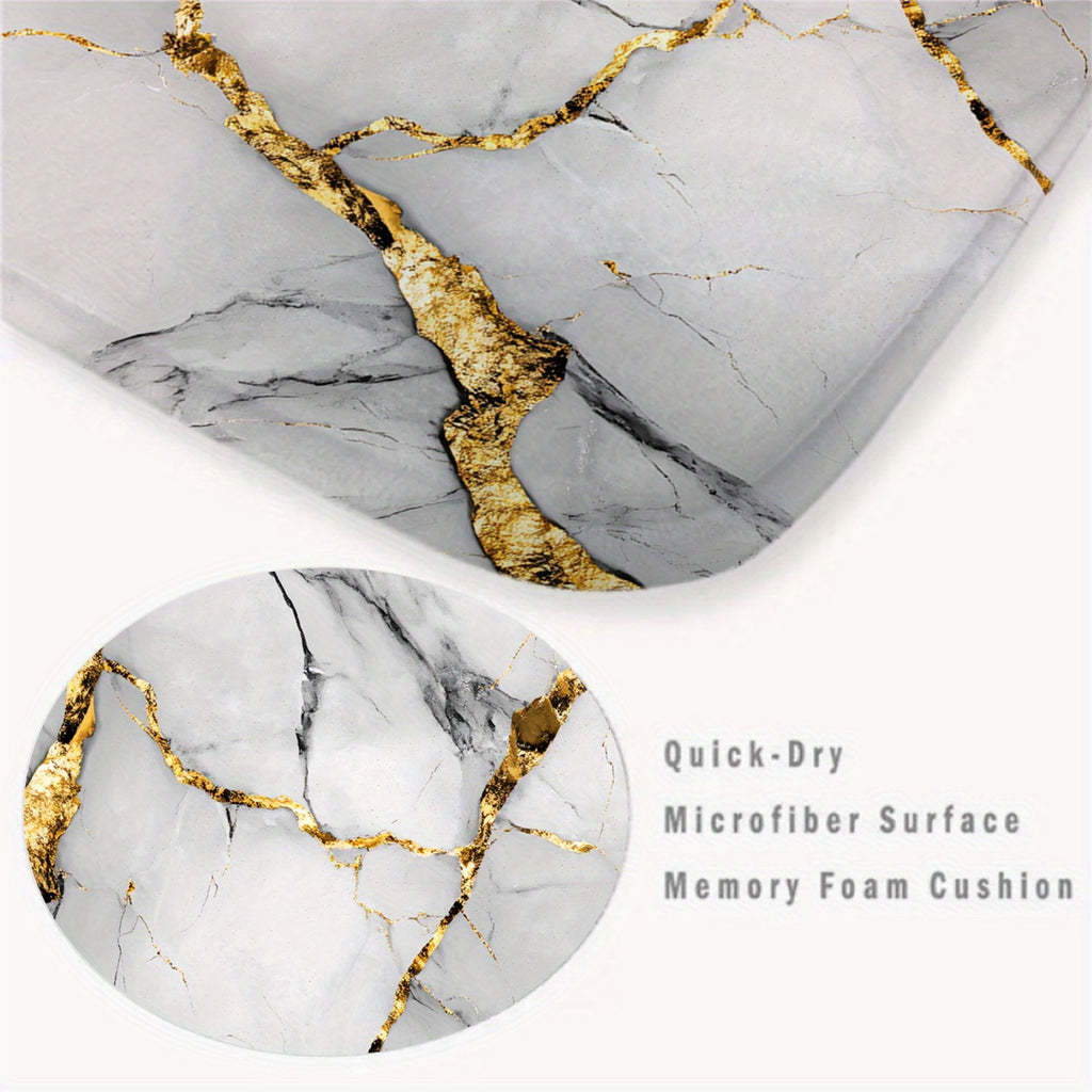 2pcs/3pcs Simple Marble Golden Pattern Bathroom Mat Set, Strong Absorbency, Includes U-Shaped Toilet Mat for Kitchen Bathroom Decor, Bathroom Door Mat, Bathroom Rug, Bedroom Rug, Floor Mat, Outdoor Entrance, Kitchen Area Rug,