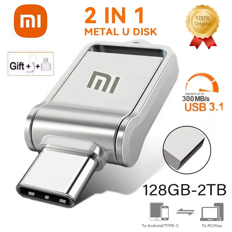 Xiaomi 2TB USB 3.2 Flash Drive High Speed Type-C Interface Dual-Use Flash Memory 512GB 1TB Stick For Phone Windows 11 Computer