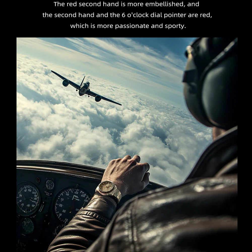 NORTH EDGE Solar Watches for Men New LONGWINGS Pilot Series Chronograph 50M Waterproof 316 Stainless Steel Mens Watch with Box