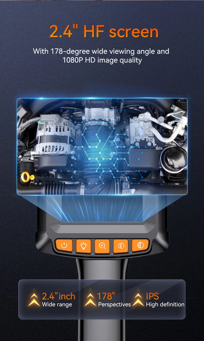 Industrial Endoscope Camera 2.4'' LCD Digital Handheld Borescope IP67 Waterproof HD1080P 8mm Pipe Sewer Camera Semi-Rigid Cable