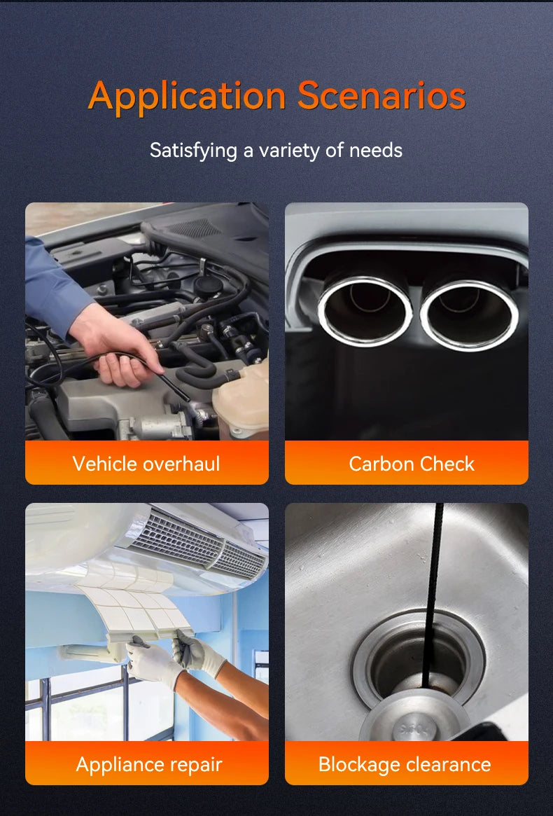 Industrial Endoscope Camera 2.4'' LCD Digital Handheld Borescope IP67 Waterproof HD1080P 8mm Pipe Sewer Camera Semi-Rigid Cable