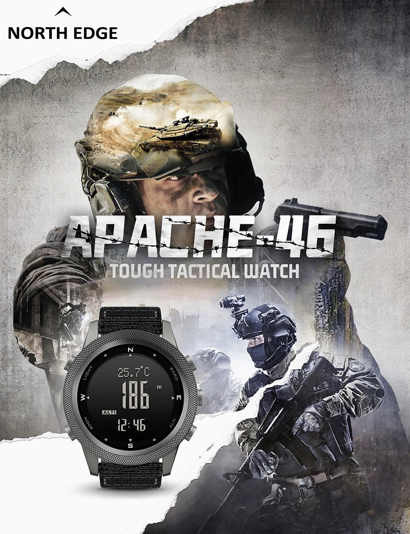 NORTH EDGE Men Digital Watch Military Army Sports Watches Waterproof 50M Altimeter Barometer Compass World Time Wristwatch Mens
