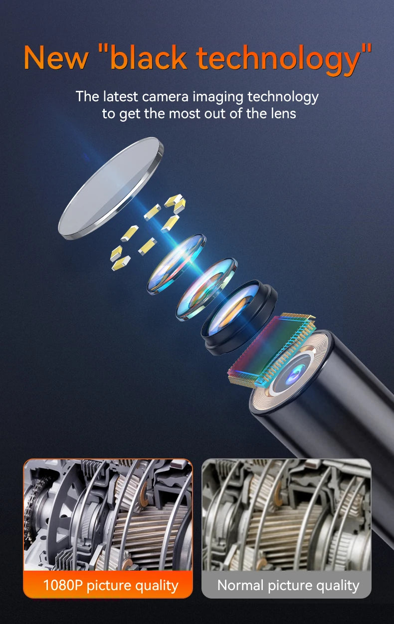 Industrial Endoscope Camera 2.4'' LCD Digital Handheld Borescope IP67 Waterproof HD1080P 8mm Pipe Sewer Camera Semi-Rigid Cable