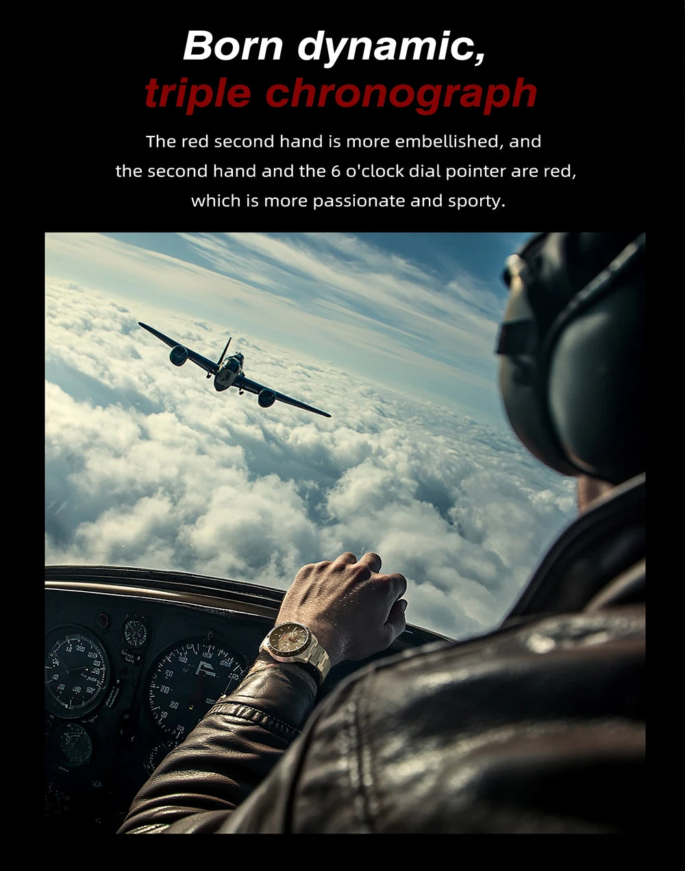 NORTH EDGE Solar Watches for Men New LONGWINGS Pilot Series Chronograph 50M Waterproof 316 Stainless Steel Mens Watch with Box