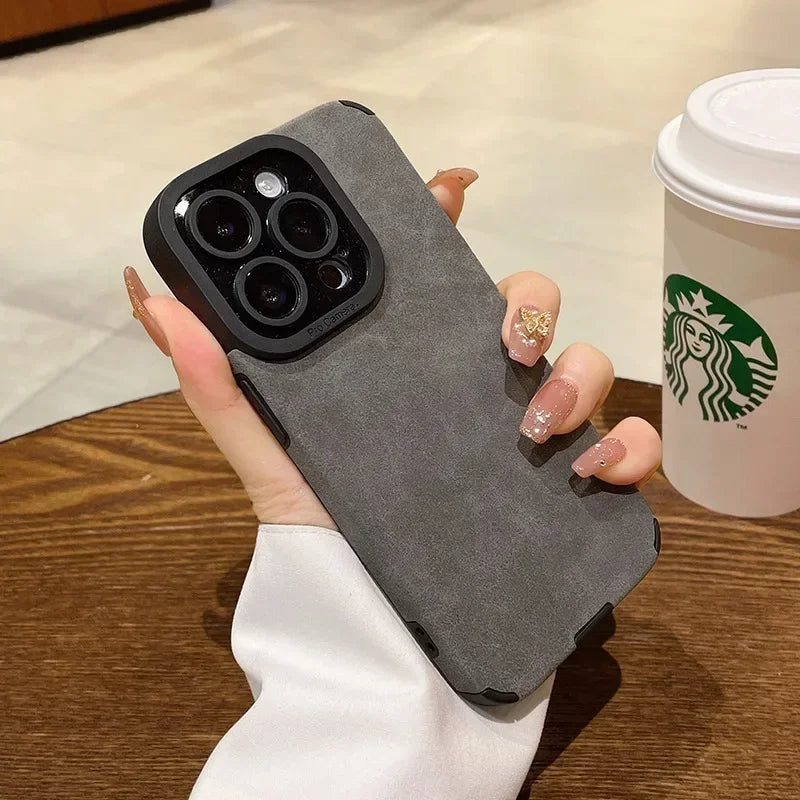 Fashion Phone Case For iPhone 17 Air 16 15 14 13 12 11 Pro Max 16 Plus Fur Leather Full Lens Protection Cases Cover