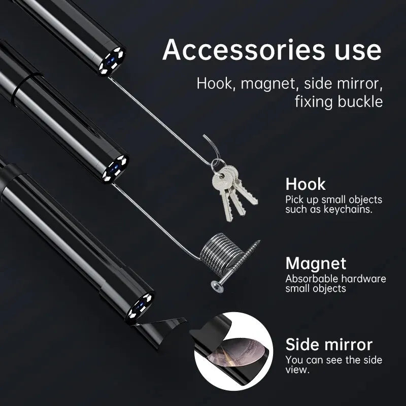 Industrial Endoscope Camera 2.4'' LCD Digital Handheld Borescope IP67 Waterproof HD1080P 8mm Pipe Sewer Camera Semi-Rigid Cable