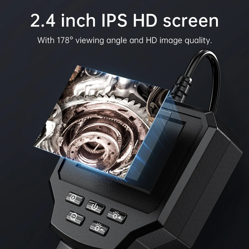 Industrial Endoscope Camera 2.4'' LCD Digital Handheld Borescope IP67 Waterproof HD1080P 8mm Pipe Sewer Camera Semi-Rigid Cable