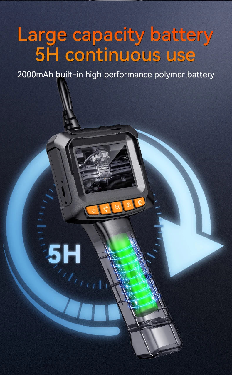 Industrial Endoscope Camera 2.4'' LCD Digital Handheld Borescope IP67 Waterproof HD1080P 8mm Pipe Sewer Camera Semi-Rigid Cable