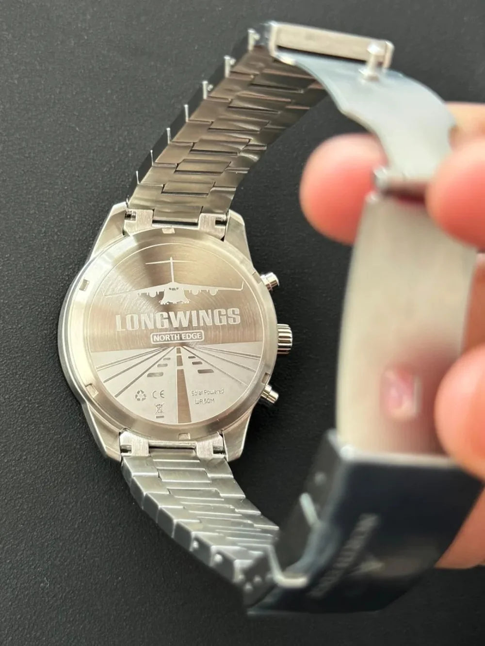 NORTH EDGE Solar Watches for Men New LONGWINGS Pilot Series Chronograph 50M Waterproof 316 Stainless Steel Mens Watch with Box