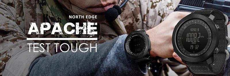 NORTH EDGE Men Digital Watch Military Army Sports Watches Waterproof 50M Altimeter Barometer Compass World Time Wristwatch Mens
