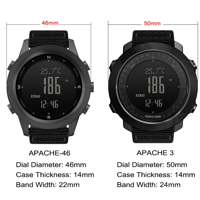 NORTH EDGE Men Digital Watch Military Army Sports Watches Waterproof 50M Altimeter Barometer Compass World Time Wristwatch Mens