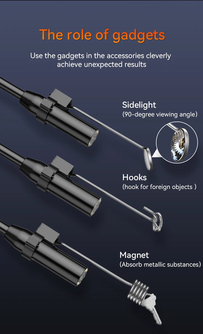 Industrial Endoscope Camera 2.4'' LCD Digital Handheld Borescope IP67 Waterproof HD1080P 8mm Pipe Sewer Camera Semi-Rigid Cable