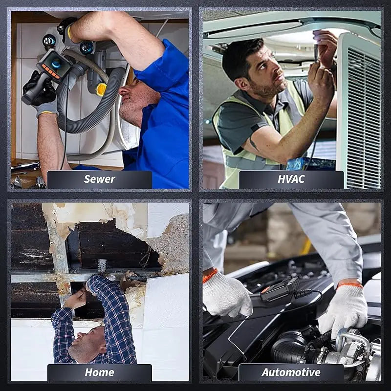 Industrial Endoscope Camera 2.4'' LCD Digital Handheld Borescope IP67 Waterproof HD1080P 8mm Pipe Sewer Camera Semi-Rigid Cable