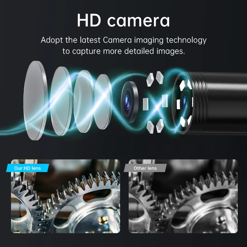 Industrial Endoscope Camera 2.4'' LCD Digital Handheld Borescope IP67 Waterproof HD1080P 8mm Pipe Sewer Camera Semi-Rigid Cable