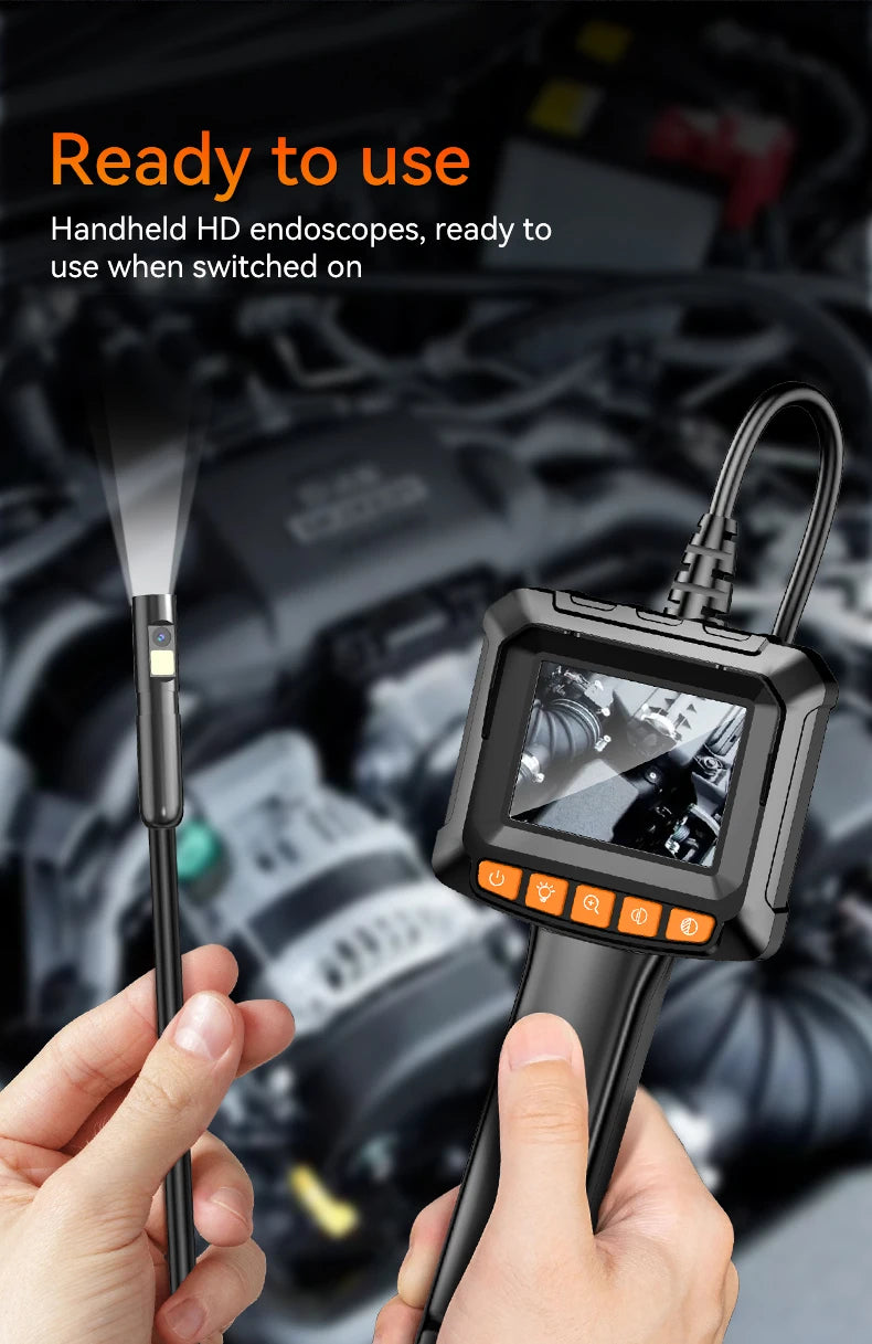 Industrial Endoscope Camera 2.4'' LCD Digital Handheld Borescope IP67 Waterproof HD1080P 8mm Pipe Sewer Camera Semi-Rigid Cable