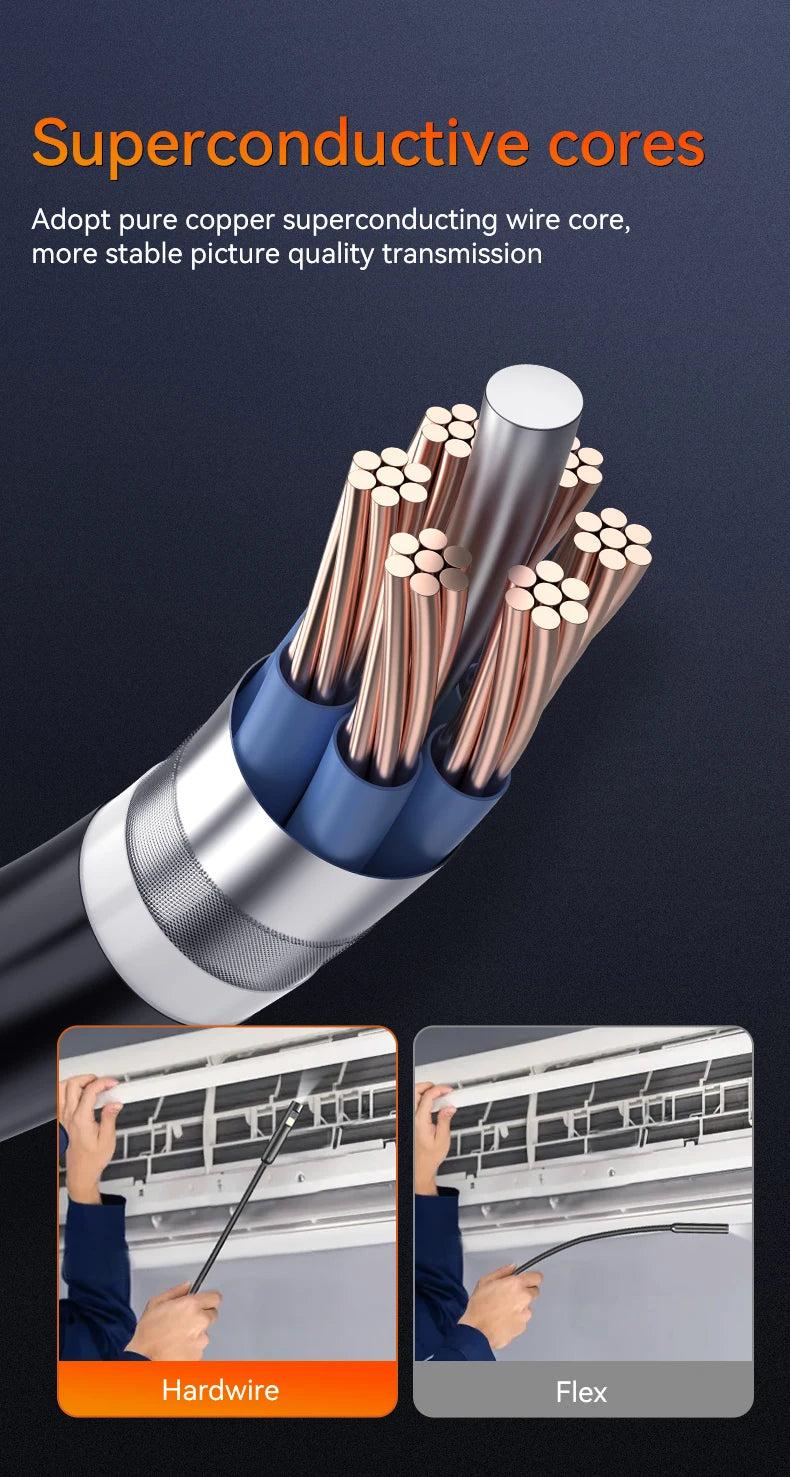 Industrial Endoscope Camera 2.4'' LCD Digital Handheld Borescope IP67 Waterproof HD1080P 8mm Pipe Sewer Camera Semi-Rigid Cable