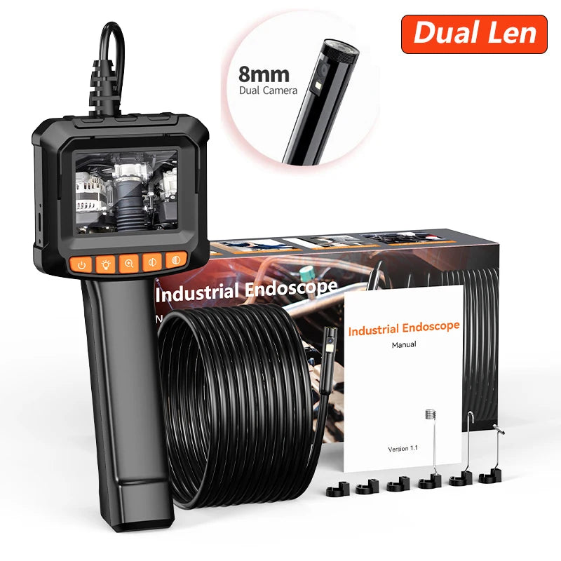 Industrial Endoscope Camera 2.4'' LCD Digital Handheld Borescope IP67 Waterproof HD1080P 8mm Pipe Sewer Camera Semi-Rigid Cable