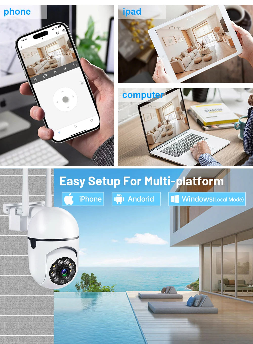 8MP Wireless Security Survillance PTZ Camera Wifi IP Outdoor 4X Zoom Cameras AI Human Tracking Two-way Audio HD Night Color Cam