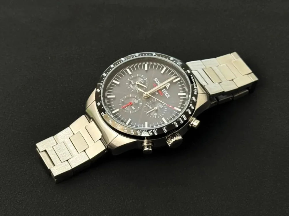 NORTH EDGE Solar Watches for Men New LONGWINGS Pilot Series Chronograph 50M Waterproof 316 Stainless Steel Mens Watch with Box