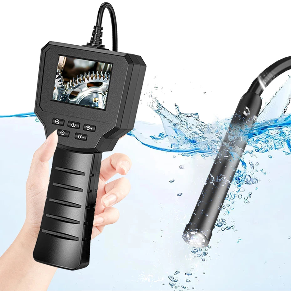 Industrial Endoscope Camera 2.4'' LCD Digital Handheld Borescope IP67 Waterproof HD1080P 8mm Pipe Sewer Camera Semi-Rigid Cable