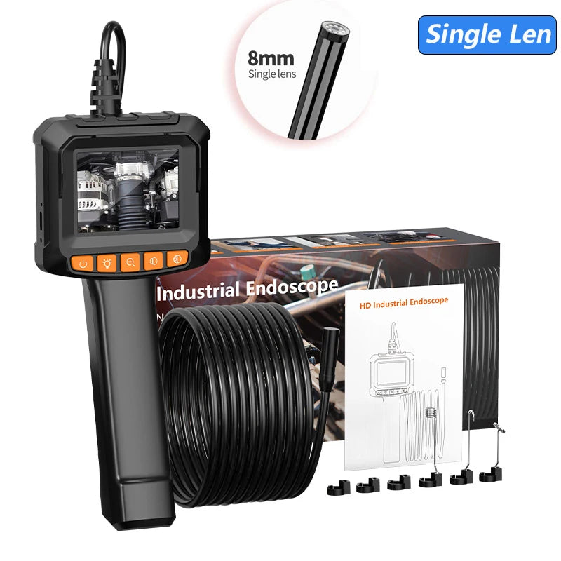 Industrial Endoscope Camera 2.4'' LCD Digital Handheld Borescope IP67 Waterproof HD1080P 8mm Pipe Sewer Camera Semi-Rigid Cable